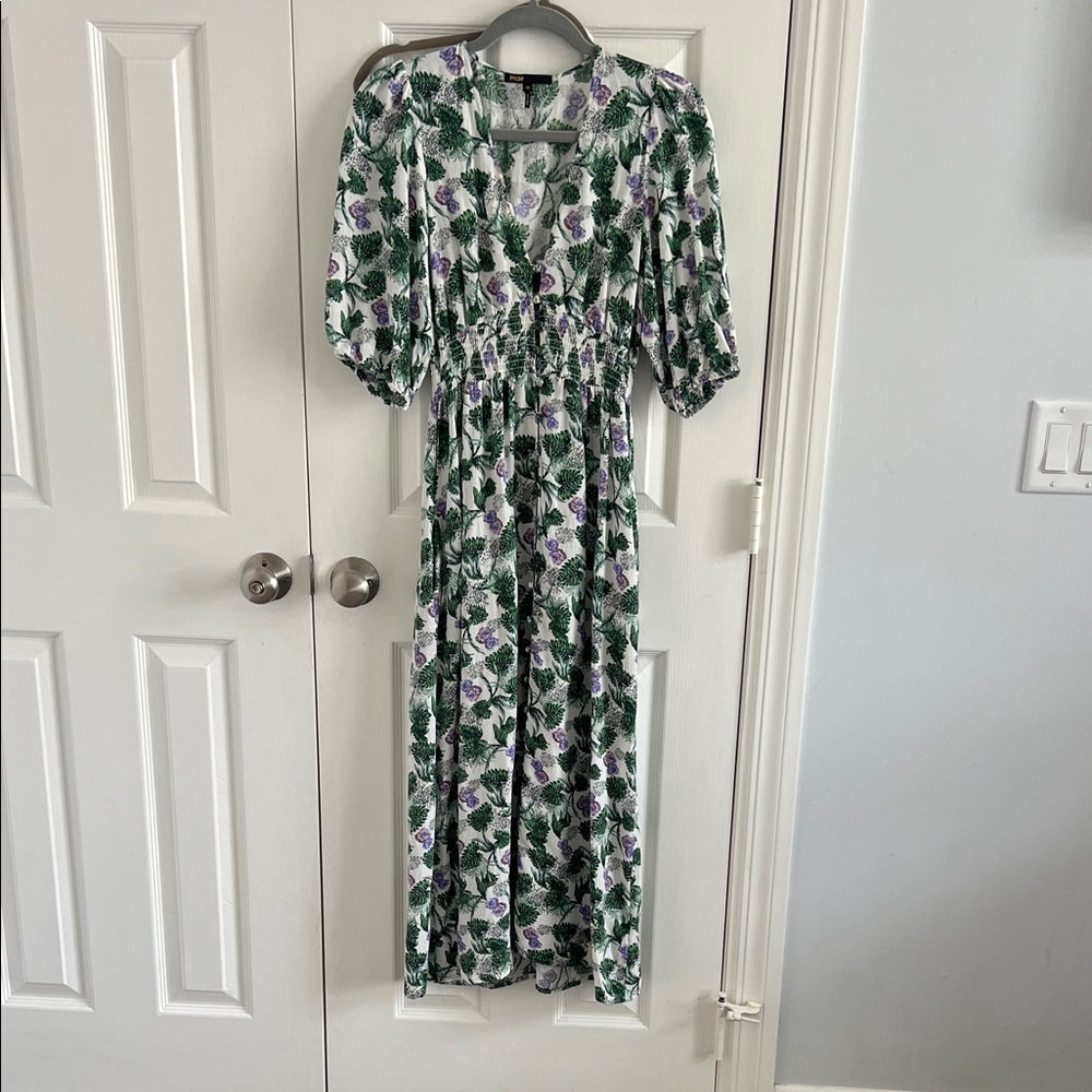 Maje Green and Purple Floral Long Sleeve Dress